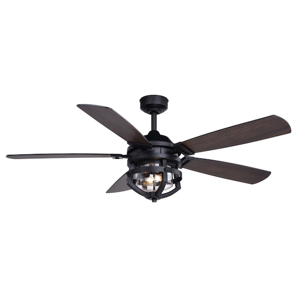 Vaxcel Barnes Matte Black Modern Farmhouse Indoor-Outdoor 54-in. Ceiling Fan with LED Light Kit F0124 - main